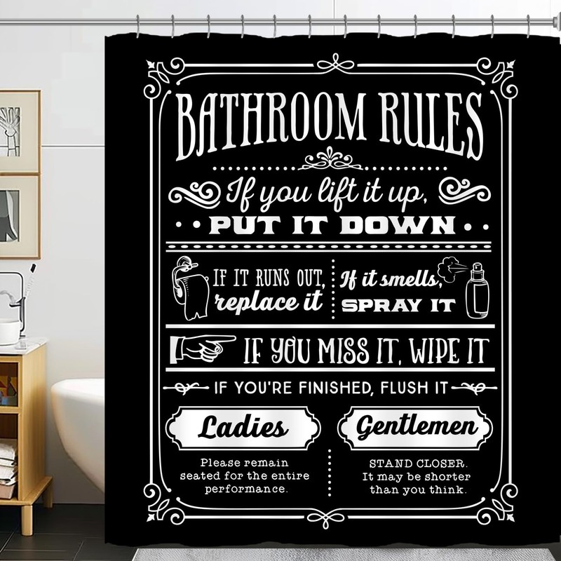 Funny Quotes Shower Curtains, Cool Bathroom Rules Shower Curtain, Fun
