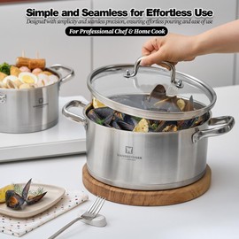 WAGENSTEIGER 7.27-Quart Dutch Oven, Stainless Steel 3-Layer Construction with Aluminum Core, Tempered Glass Lid, Spacious Stock Pot for Boiling, Stewing, Canning – For All Stovetops (9.84" Diameter)