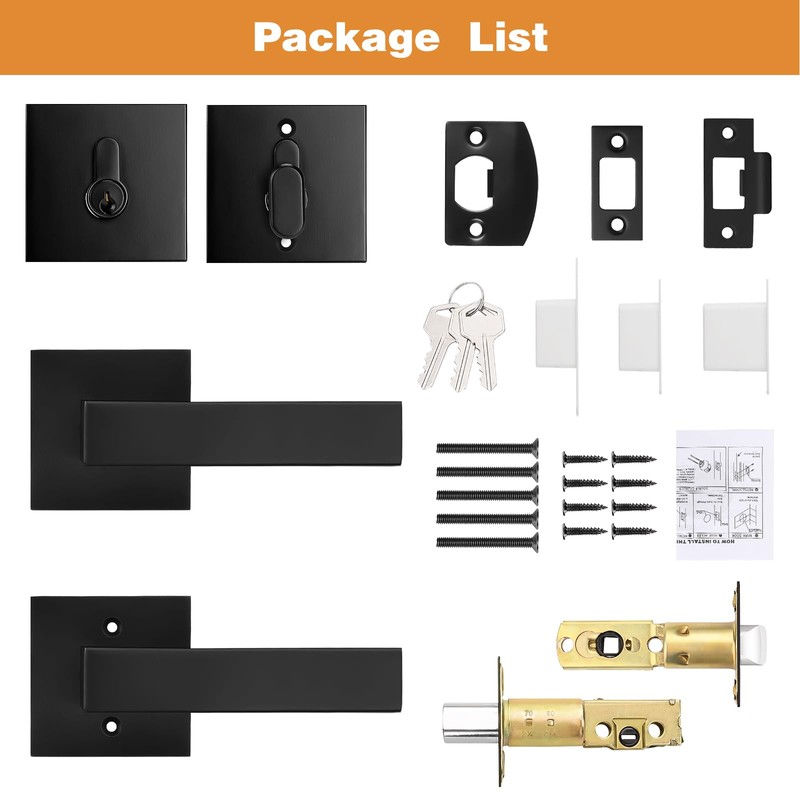 Probrico 2Pack Matte Black Exterior Door Handle with Single Cylinder