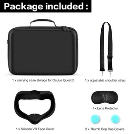 Carrying Case Compatible with Oculus Quest 2/3 for Meta Advanced All-in-One Virtual Reality Headset/Touch Controllers/Elite Strap VR2 Accessories with Silicone Face Cover, Lens Protector-Black