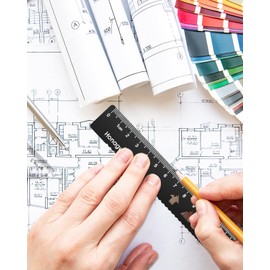 Honagu Triangular Ruler Set, 2 Sets/8 Pieces Aluminum Alloy Ruler, Metal Drafting Ruler, Geometric Protractor for Students, Draftsmen, Engineers, School Office Supplies(15cm/5.9inches, Black+Silver)