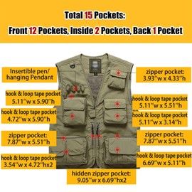 Flygo Men's Casual Lightweight Outdoor Fishing Work Safari Travel Photo Cargo Vest Jacket Multi Pockets(3X-Large, Black)