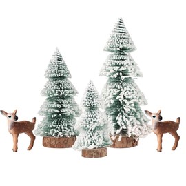 (15/20/25 cm) 5 Pieces Mini Christmas Tree Elk Artificial Christmas Tree Table Christmas Tree Small Miniature Fir with Snow Effect Green Christmas Decoration Christmas Table Decoration for DIY Crafts