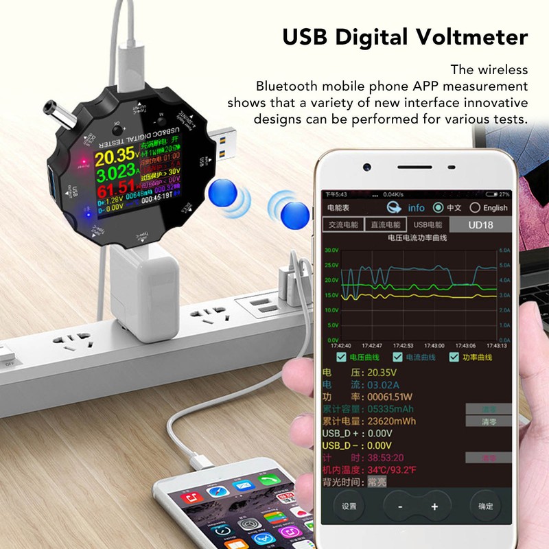 USB Digital Display Voltmeter Wireless Bluetooth Remote Control Charging Detector