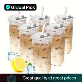 1/2/4/6 Counts Drinking Cup, High Borosilicate Thin Glass Rectangular Heat-resistant Glass Mug with Lid and Straw, Versatile for Hot Or Cold Beverages, Drinkware:_700ml_4 Counts