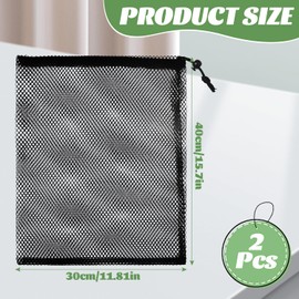 SUBTAVIK Set of 2 Drawstring Mesh Bags - Large Black Nylon Storage Bags for Swimming Pool, Beach and Pool (30 x 40 cm)