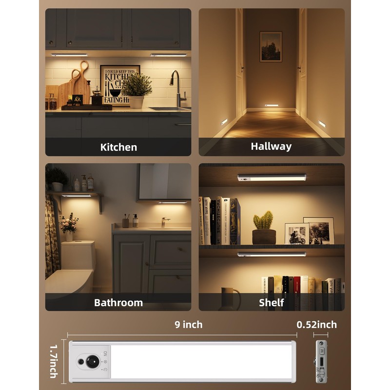 EZVALO 5 Pack Under Cabinet Lighting, Rechargeable Motion Sensor Light,
