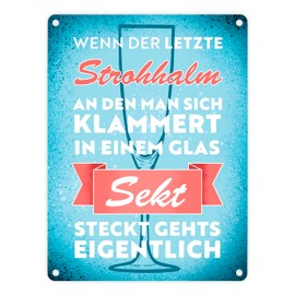 "Wenn der letzte Strohhalm in einem Glas Sekt steckt" Metal Sign in 15 x 20 cm gehts eigentlich Funny Tin Sign with Champagne Saying for Everyone Who Likes to Drink Champagne