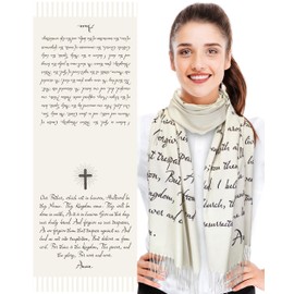 CBC Crown Large Women's Christian Religious Theme Bible Verse Inspirational Scarf For Women Shawl 28"x78" (Prayer - Cream)