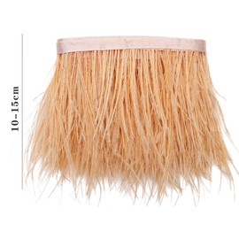 HaiMay 3 Yards Champagn Ostrich Feathers Fringe Trim Sewing Feather Trim Ribbon for Craft Clothes Accessories Latin Wedding Dress Home Party Costumes Decoration, 4-6 Inch Width