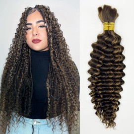 Sufeasdf Human Braiding Hair for Boho Braids Bulk Human Hair for Braiding Deep Wave Bulk Human Hair for Braiding No Weft (1 Pack-2 Bundles-100g) 100% Human Hair Bundles (4/30#, 20Inch)