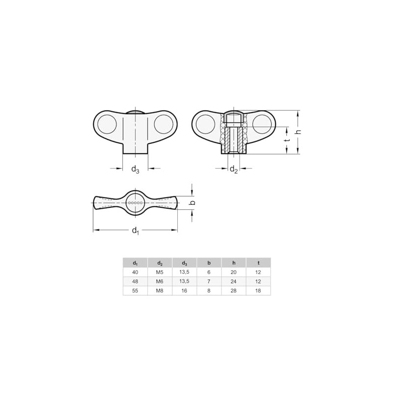 Ganter Normelemente Wing Nut GN 634-55-M8-E-DSG | Pack of 4