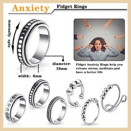 12 Pieces Fidget Anxiety Rings Including 6 Pieces Spiky Sensory Finger Rings, Spinner Rings, Anxiety Rings, Zircon Ring with Beads for Women Men (Multiple Style)