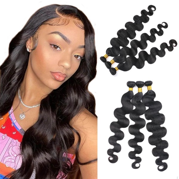 Body Wave 100% Human Hair 3 Bundles Unprocessed Long Hair Extension Soft and Silky 26 28 30 Inches Natural Colour