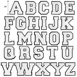 VGROSIA Iron On Letters, 4.5inch Large Chenille Iron On Patch Alphabet Patches for Varsity/Jacket/Hoodie/Hats (White,M)