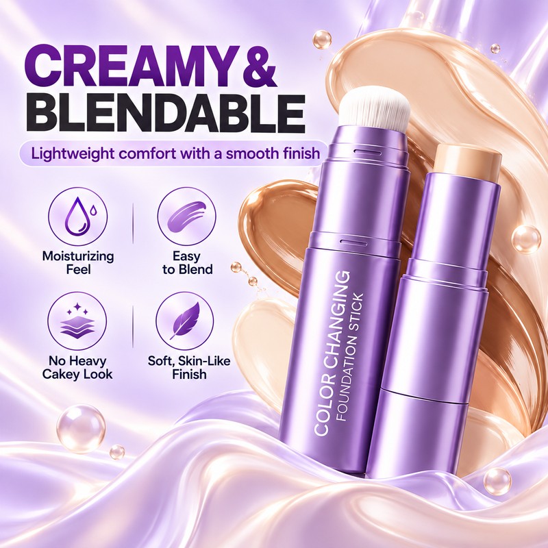 2-in-1 Color-Changing Foundation Stick with Built-In Brush, Natural Shade