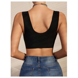 SOLY HUX Bras for Women Contrast Lace Front Closure Bra Comfortable Everyday Bralette Pure Black Medium