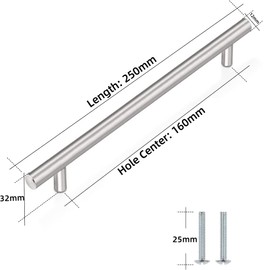 2 Pack Kitchen Cupboard Handles Stainless Steel Kitchen Door Handles Brushed Cabinet Handles Wardrobe Handles Drawer Handles (Hole Centre 160mm)