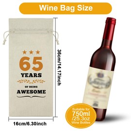 65th Birthday Gifts for Men Women Wine Bag for Wine Lovers Happy 65th Birthday Gifts 65 Year Old Birthday Gifts for Dad Mum Grandma Grandpa Birthday Party Decoration Wine Bag Gifts Turning 65 Gifts