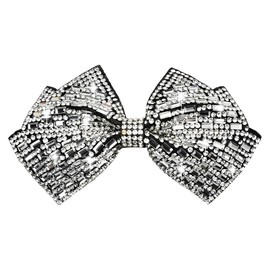 Rhinestone Bow Hair Barrette Bling Bowknot Clips Hairpin Silver White Crystal Barrettes Decorative Ponytail Holders Glittering Rhinestone Hair Bows Metal French Barrette
