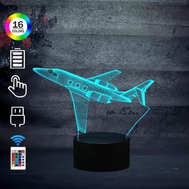 Yan-tech Creative Airplane Shape 3D LED Night Light for Kids with Remote Control Decorative 16 Colors Dimmable USB Powered Luminous Base Desk Lamp Decorative Birthday Gift for Children Boys Friends