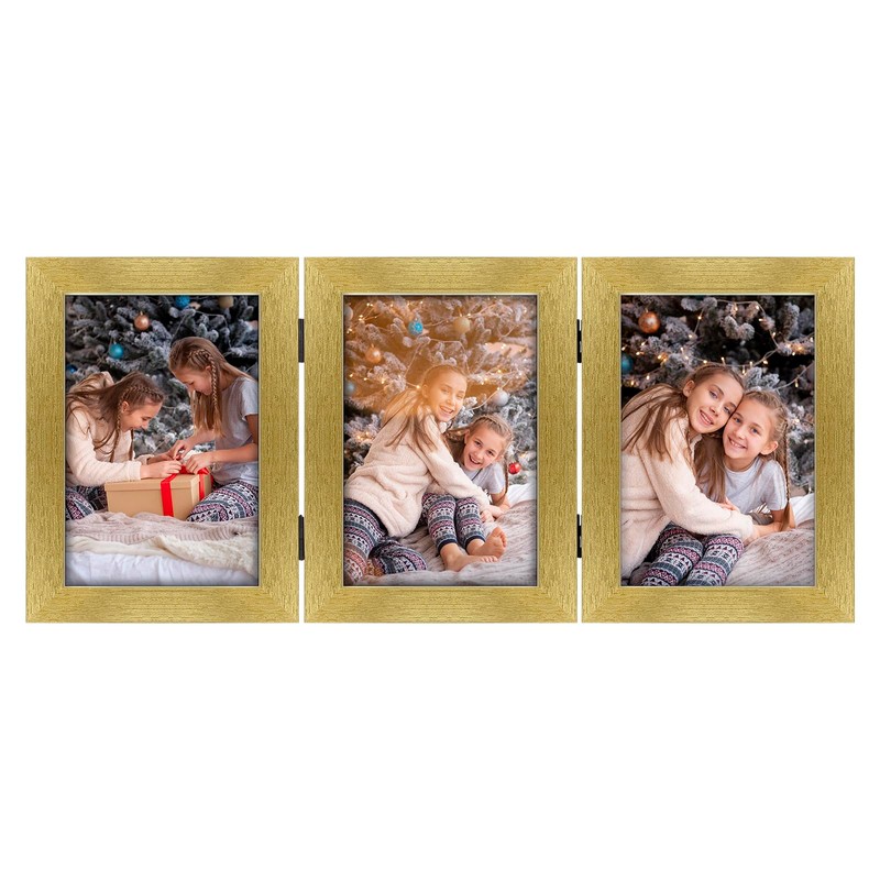 Frametory 5x7 Triple Picture Frames, Trifold Photos Frame Collage, Hinged