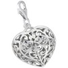 Rembrandt Sterling Silver Filigree Heart Charm with Lobster Claw Clasp,