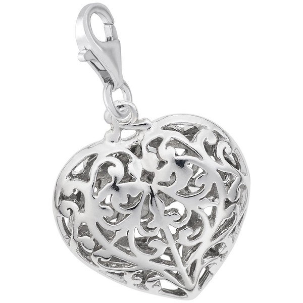 Rembrandt Sterling Silver Filigree Heart Charm with Lobster Claw Clasp,