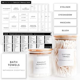 158 Bathroom Jars Labels Hand Soap Labels for Bottles - Organizing Labels for Storage Bins Bathroom Containers Labels - Makeup Organizer Labels for Cotton Ball Holder Qtip Holder Apothecary Jars Lids