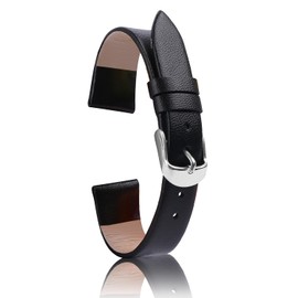 YTKavq Leather Watch Strap，12mm Width Watch Band Silver Buckle Elegant Leather Watch Strap for Men and Women（Black）