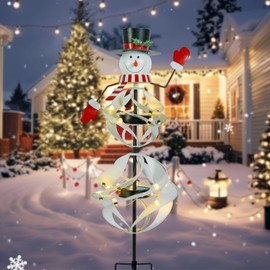Christmas Snowman Outdoor Decorations, 36" Christmas Wind Spinner, Large Metal Wind Sculpture for Garden Lawn Party