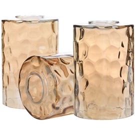 3 Pack Amber Hammered Glass Lamp Shade Replacement, 1-5/8 Inch Fitter, Water Ripple Cylinder Glass Globe Cover for Light Fixture