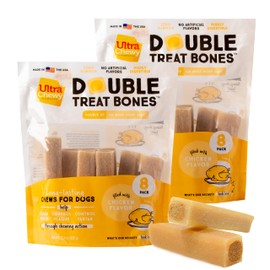 Ultra Chewy Double Treat Bones: Long-Lasting Dog Treats Made in USA for Large and Small Breeds, Highly Digestible, Ideal for Aggressive Chewers (Chicken, 2 Value Packs)