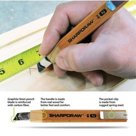 SHARPDRAW Fine Line Carpenter Pencil - Carbon Fiber Reinforced Graphite for Consistent Razor Sharp Lines – Real Wood Handle – 0.8mm Line for Finish Carpenters & Woodworkers