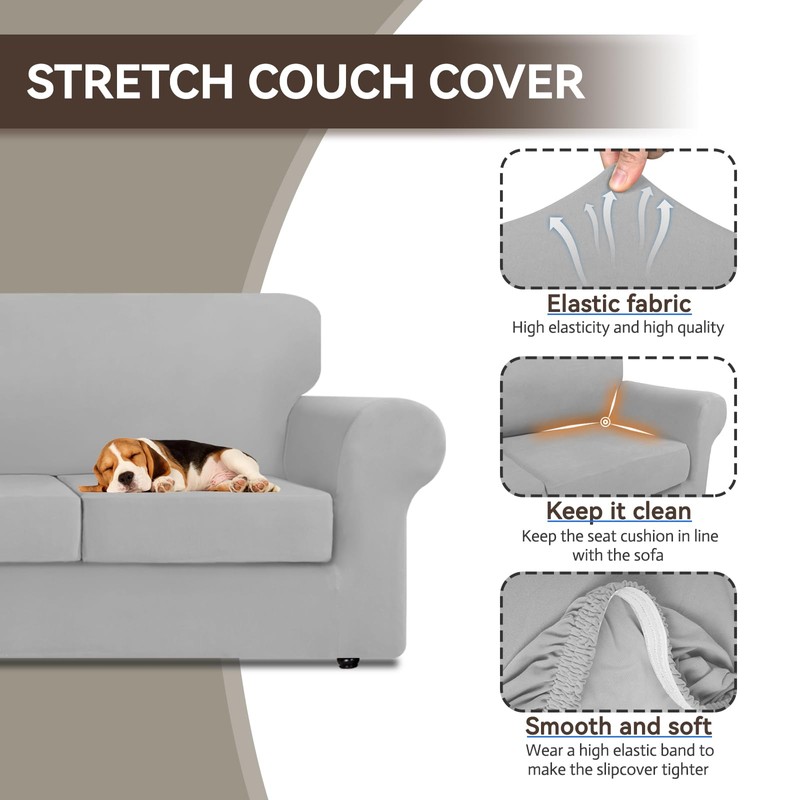 KEKUOU 3 Pieces Stretch Couch Covers for 2 Cushion Couch