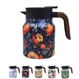 Vintage Floral Pattern Tea Thermos, 35 oz / 1 liter - Kettle for Both Hot and Cold Stainless Steel Thermos,Vintage Teapot with Infuser, Suitable for Party/Family Use (Blooming Flowers)