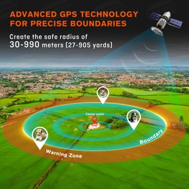 2 in 1 GPS Wireless Dog Fence and Training Collar, IPX7 Waterproof Pet Containment and Behavior Training Fence Dog Collar for Medium to Large Dogs
