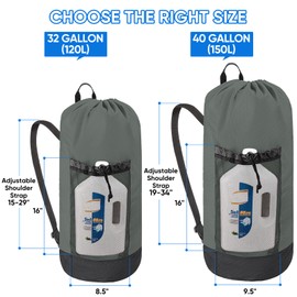 BALEINE 150L Laundry Bag Backpack, 900D Oxford Fabric Large Travel Laundry Bags with Shoulder Straps and 2 Mesh Pockets for College Dorm, Apartment, Laundromat (Dark Grey, 150L)