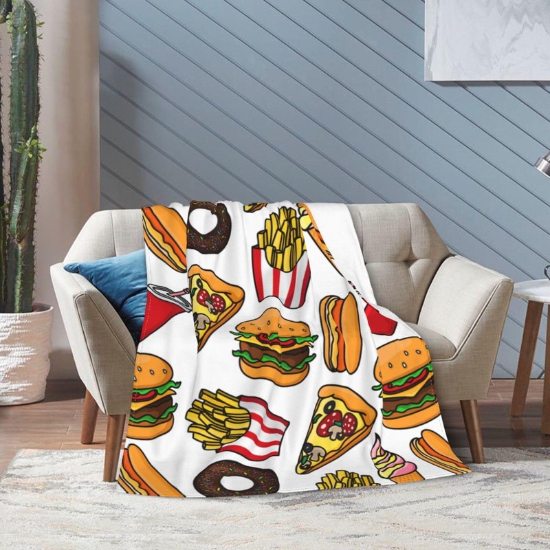 Fun Food Drinks Hamburger Pattern Throw Blanket Super Soft Warm