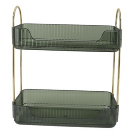 Double Layer Makeup Stand Modern Light Luxury 2 Tier Makeup Shelf Organizer for Brushes Eyeshadow Lotions Lipstick Nail Polish Jewelry Light Luxury Green