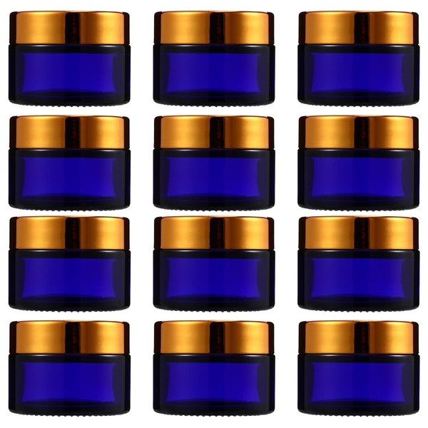 HEALLILY 12 x 30g Glass Cream Jars with Lids Refillable Empty Containers for Cosmetic Lotion Cream Kitchen Travel Blue, blue, 4x4x5cm