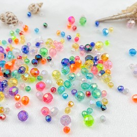 Daiyifiy 200 Pcs 10MM Round Faceted Acrylic Beads AB Color Transparent Crystal Acrylic Beads Round Bicone Beads for Jewelry Making, Bracelets Necklaces Earrings Wind (121- Transparent AB)