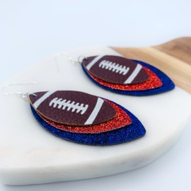 3-Layered Faux Leather Dangle Statement Earrings - American Football Passion - Glitter & PU Leather - Set of Two - Mall of Style