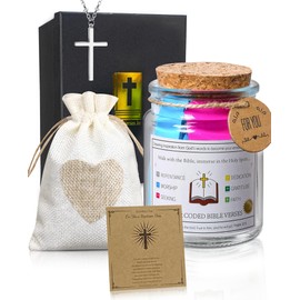 Bible Verse Jar - Christian Gifts for Women, Mom, Men, Scripture Faith Prayer Jar, Birthday, Easter, Baptisms,Baptisms,Her Graduation Gift,Inspirational Bible Accessories(with Necklaces)