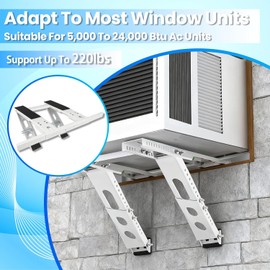 No-Drill Window AC Bracket, Heavy Duty Adjustable Air Conditioner Support for Single & Double Hung Windows, Fits 5,000–24,000 BTU Units, Holds 220lbs, Easy Tool-Free Installation, Renter Friendly