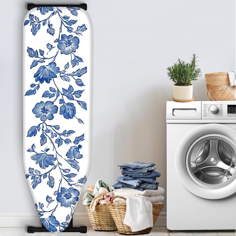 Nuxovilar White Background with Blue Floral Vines Ironing Board Cover,