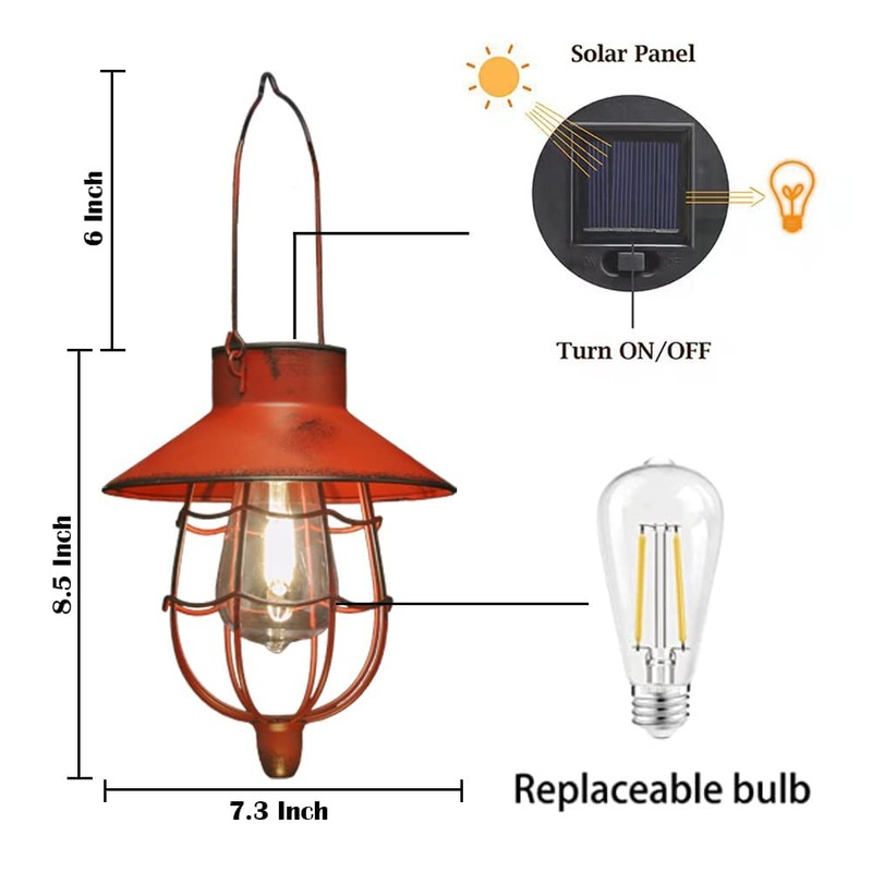 YAKii 2 Pack Solar Lantern Hanging Waterproof Outdoor Metal Solar