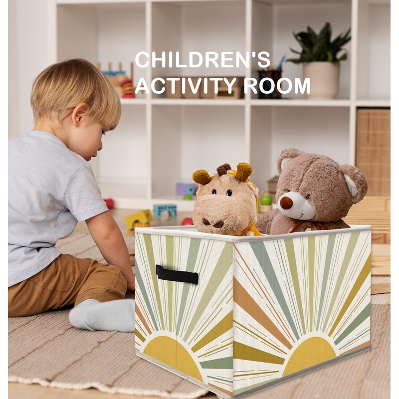 FDHSPAAM Boho Rainbow Sunshine Storage Bins Box with Handles, Abstract