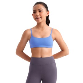 CRZ YOGA Girls Butterluxe Sports Bras - Adjustable Spaghetti Strap Scoop Neck for Teens Kids Yoga Workout Dance Wild Indigo Medium