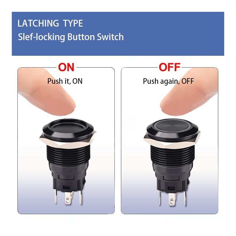 Langir 19mm Latching Push Button Switch 12V DC Waterproof On